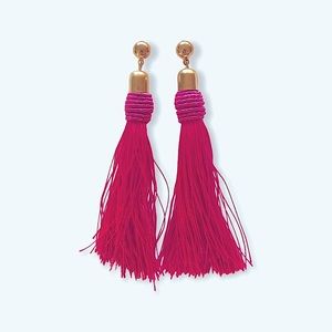 Long Bright Pink Braided Tassel Earrings